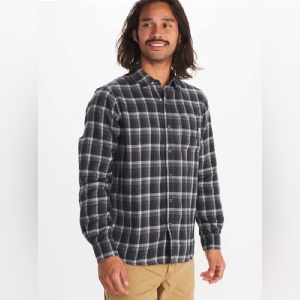 Marmot Mountain Works FairFax Midweight Flannel Shirt Mens Large Dark Gray Plaid